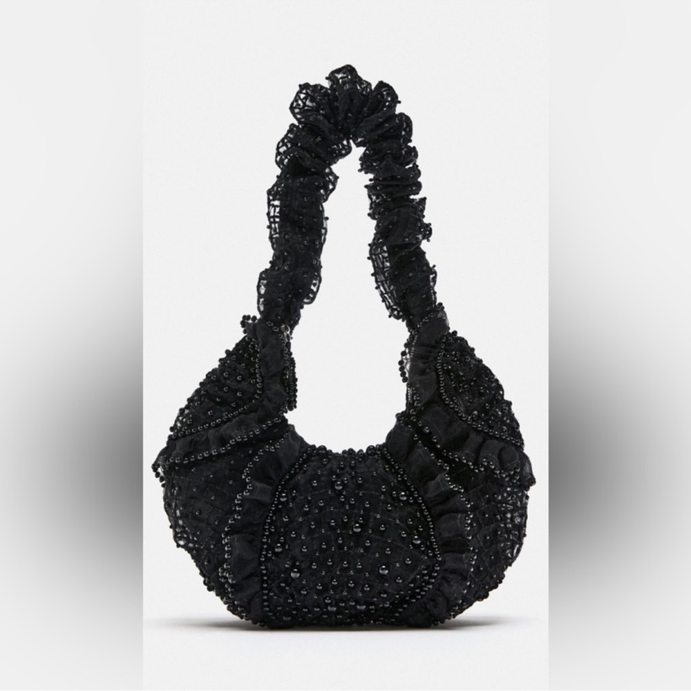 NWT Zara beaded shoulder bag in black - Picture 3 of 3